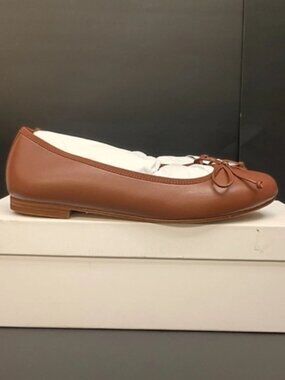 Quince Women Italian Leather Bow Ballet Flat Cognac Brown Size 7 NWB